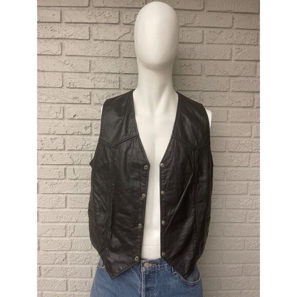 Camel Branded Garments INC Black Leather Vest Size L - Picture 2 of 11